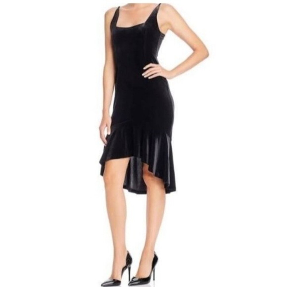 Aqua Black Velvet Ruched Fit Flare High Low Dress Size Small